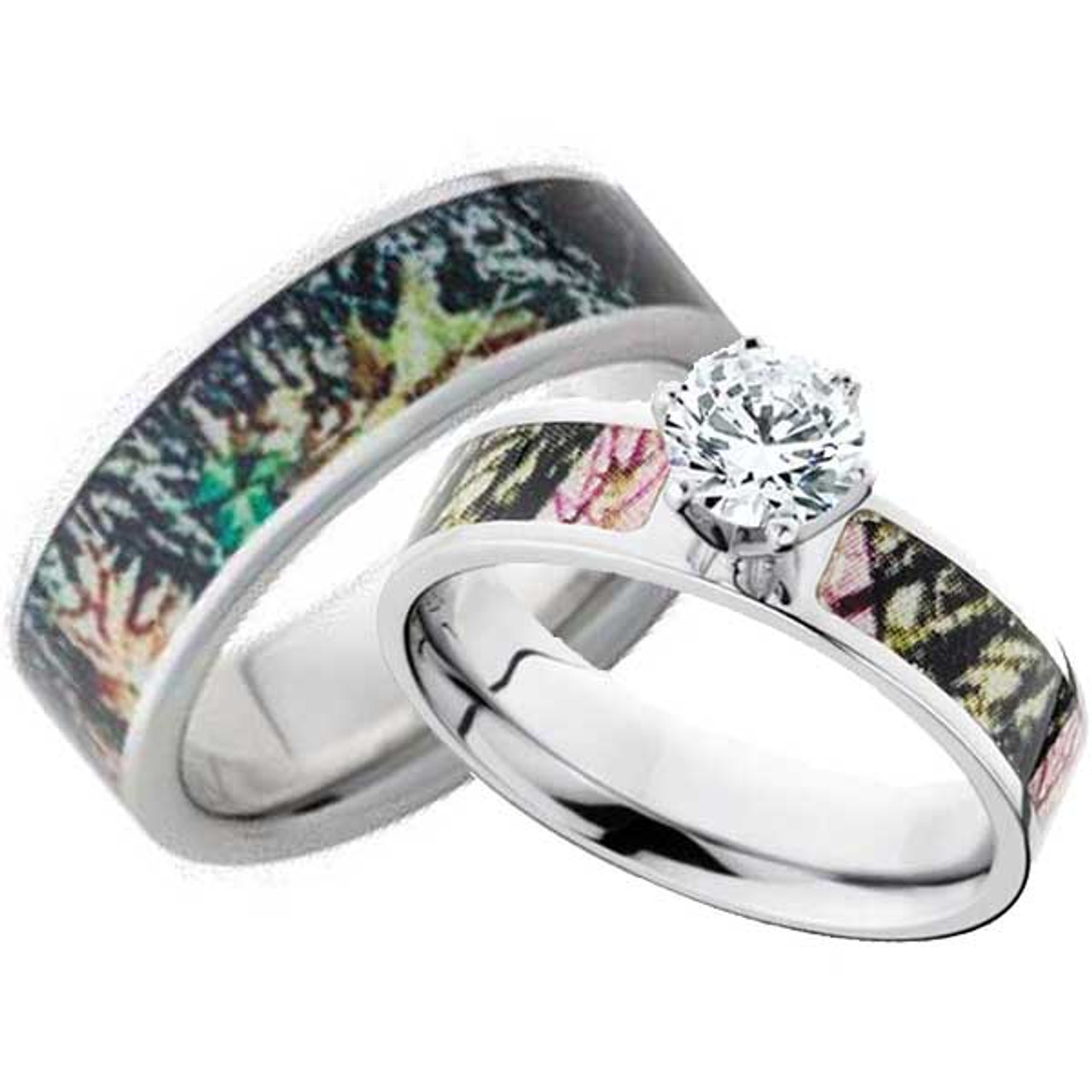 camo wedding rings with real diamonds