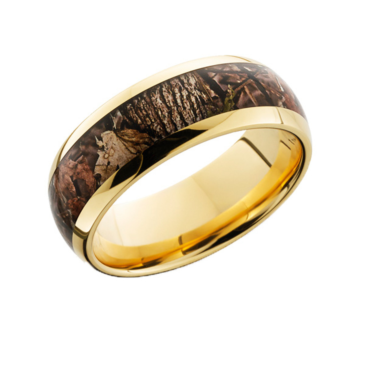 8mm Men's Gold Camouflage Wedding Band - Titanium Ring