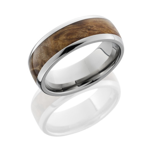 8mm Titanium Domed Band with 5mm Maple Burl Wood 8mm Titanium Domed Band with 5mm Maple Burl Wood