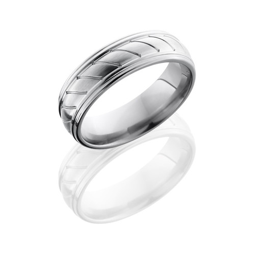 Titanium 7mm Domed Band with Rounded Edges and Striped Pattern Titanium 7mm Domed Band with Rounded Edges and Striped Pattern