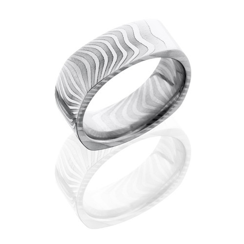 Tiger Patterned Damascus Steel 8 mm Flat, Square Band Tiger Patterned Damascus Steel 8 mm Flat, Square Band