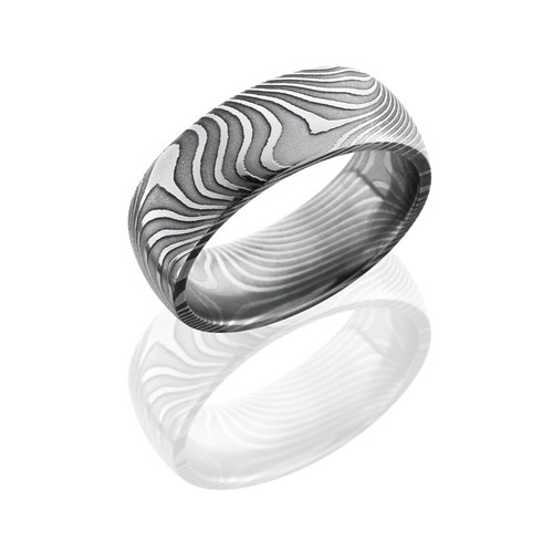8 mm Flat Twist Patterned Polished Damascus Steel Domed Band
