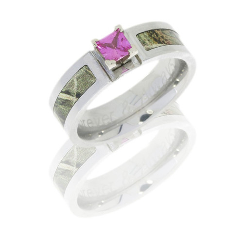 Cobalt Chrome 6mm Flat Band with 3mm Camo and 4mm Pink Sapphire Cobalt Chrome 6mm Flat Band with 3mm Camo and 4mm Pink Sapphire