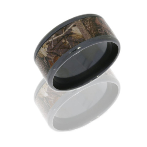 12mm Beveled Edge Flat Band with 8mm Camo inlay 12mm Beveled Edge Flat Band with 8mm Camo inlay