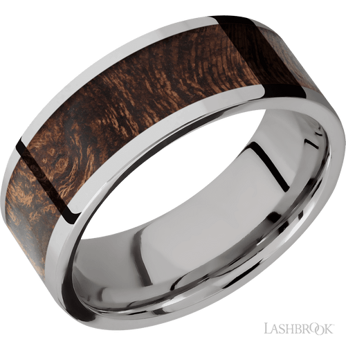 8mm Titanium Flat Band with 6mm Sapele Wood 8mm Titanium Flat Band with 6mm Sapele Wood