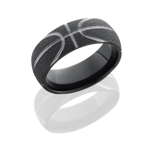 8mm Black Zirconium Basketball Ring with Stipple Finish 8mm Black Zirconium Basketball Ring with Stipple Finish