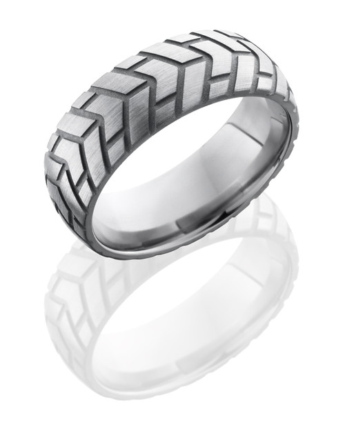 8mm Titanium Tire Tread Domed Satin 8mm Titanium Tire Tread Domed Satin