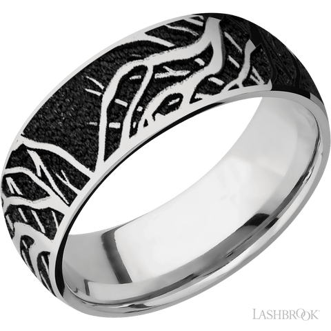 Titanium Domed Band with Laser Carved Branches