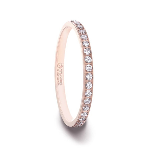 Rose Gold Plated Titanium CZ Diamond Eternity Ring
