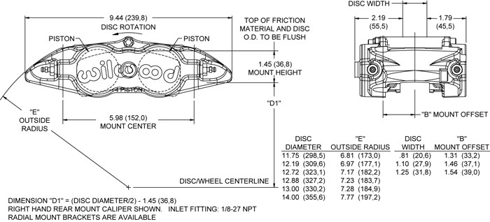 Wilwood Forged Narrow Superlite 4 Radial Mount (1.25/1.25" pistons, 1.10" disc)