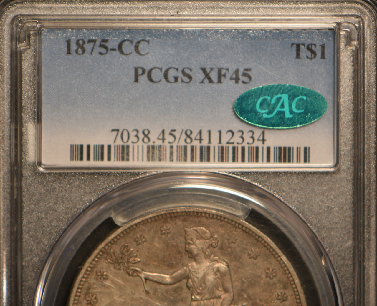 1875-cc Trade Dollar; PCGS; XF45; CAC ($1,800.00 for a Check).