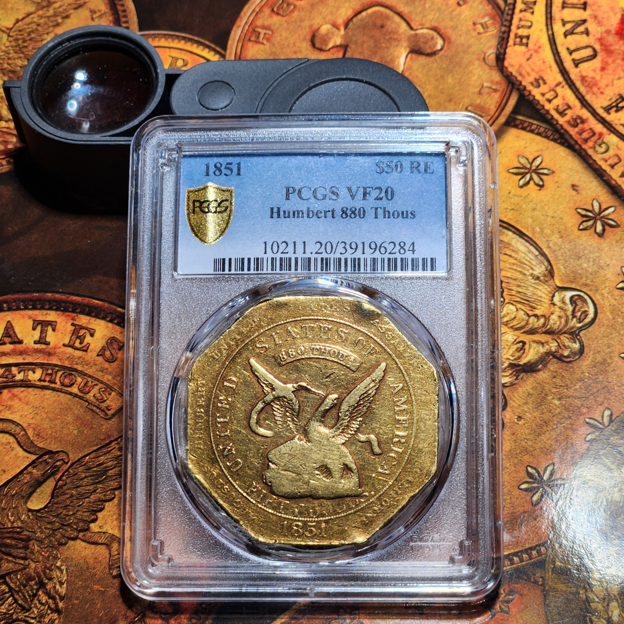 1851 Fifty Dollar Territorial (SLUG); PCGS VF 20; CALL or TEXT FOR