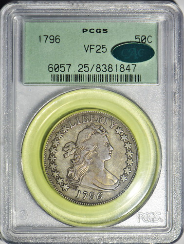 1796 Half Dol (PCGS; VF25; 16 Stars; Unattributed on old Green Holder) TEXT FOR PRICE!