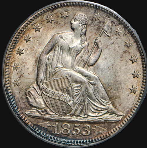 1853 Arrows and Rays Seated Half Dollar; PCGS MS62