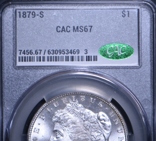 1879-S Morgan Dollar; CACG MS67. Comes with the original ANACS certification documents from  1985.  Cost is $1600.00 for a check.