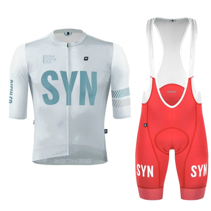 SYN Global Cycling Club Grey-Red Jersey Set - Retro Cycling Jerseys