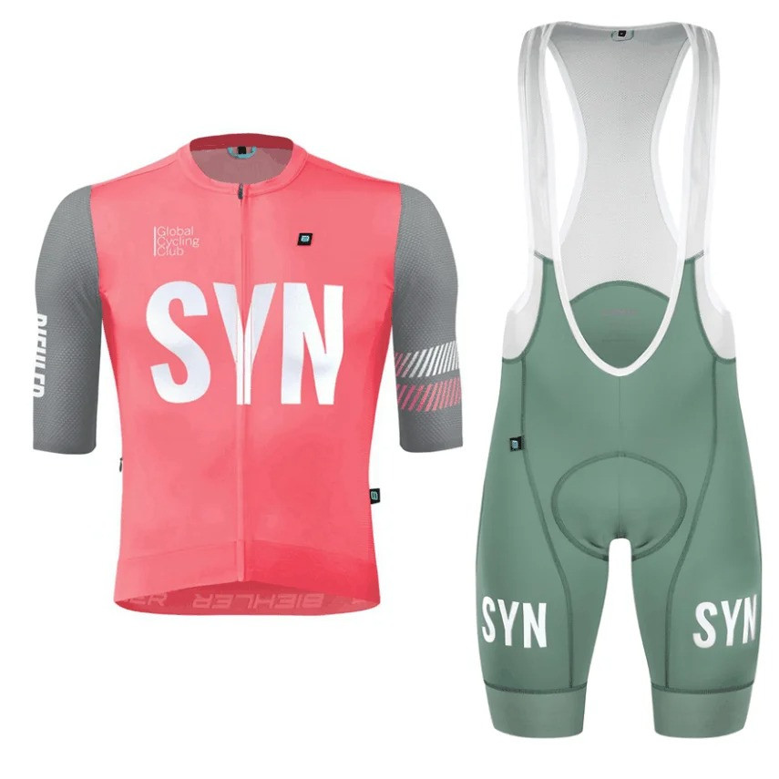 SYN Global Cycling Club Pink-Green Jersey Set - Retro Cycling Jerseys