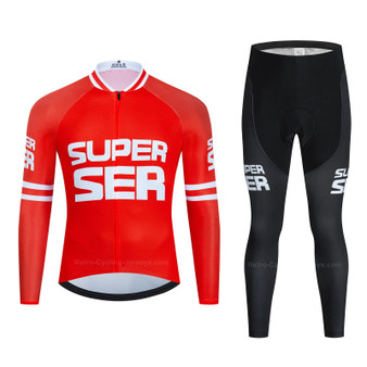 Super Ser Red Retro Cycling Jersey Long Set (with Fleece Option)