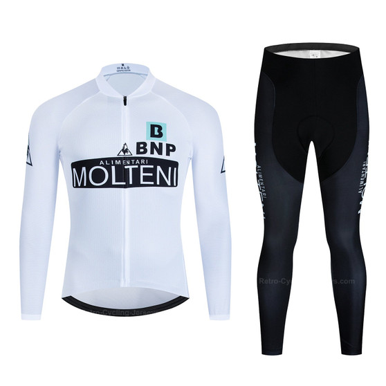 Molteni Alimentari White Retro Cycling Jersey Long Set (with Fleece Option)