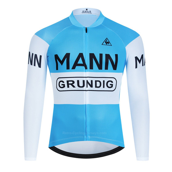 Mann Grundig Blue Retro Cycling Jersey (with Fleece Option)