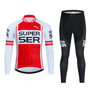 Super Ser White-Red Retro Cycling Jersey Long Set (with Fleece Option)