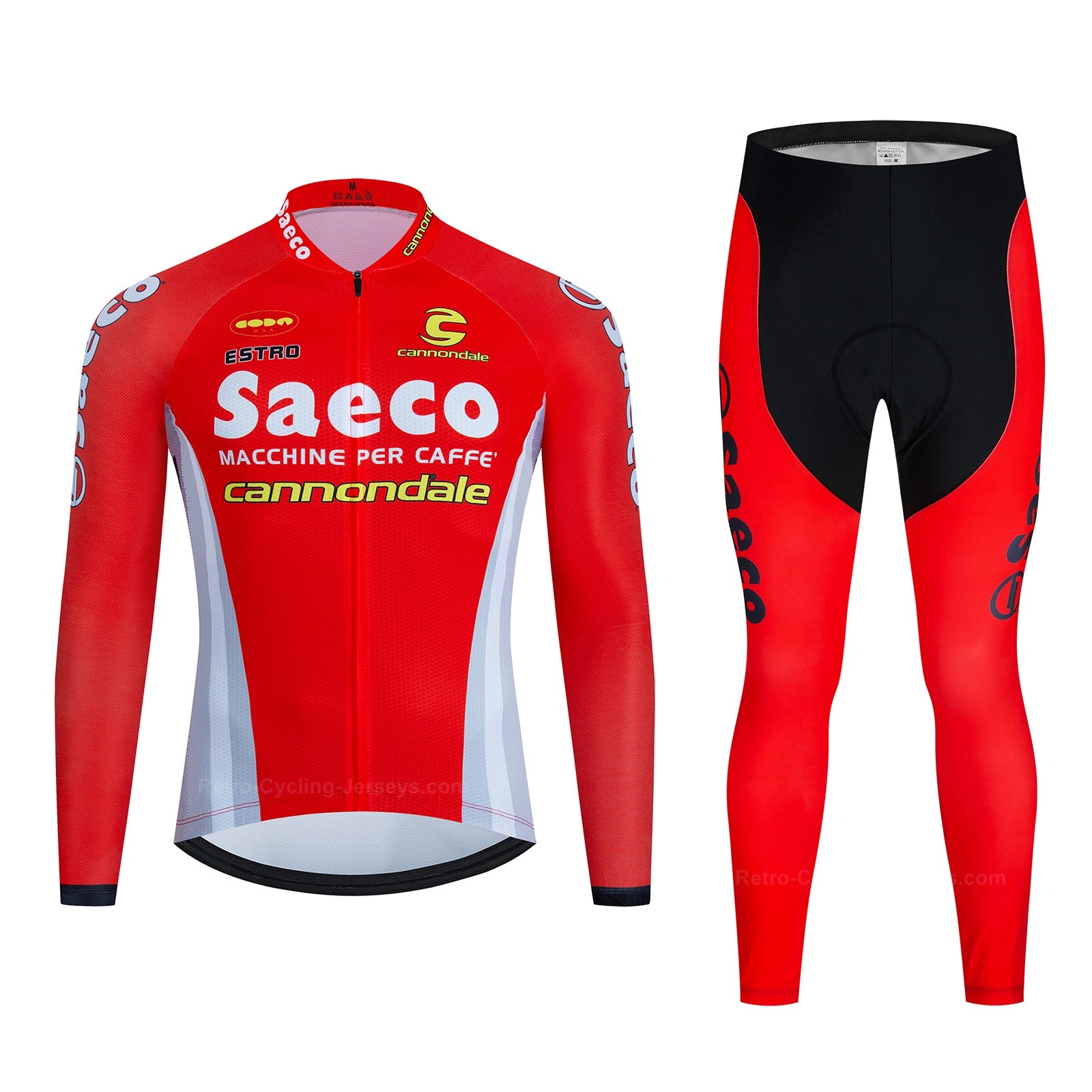Saeco Cannondale サイクルジャケット 長袖　赤 Saeco Cannondale Retro Cycling Jersey Long Set (with Fleece