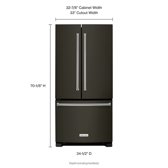 Kitchenaid® 22 cu. Ft. 33-Inch Width Standard Depth French Door Refrigerator with Interior Dispense and PrintShield™ Finish KRFF302EBS