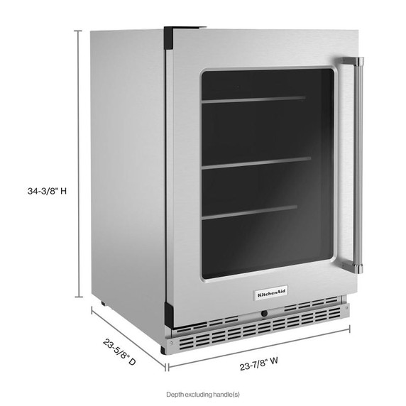 Kitchenaid® 24" Undercounter Refrigerator with Glass Door and Shelves with Metallic Accents KURL314KSS