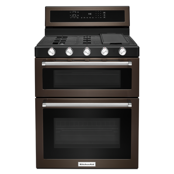 Kitchenaid® 30-Inch 5 Burner Gas Double Oven Convection Range KFGD500EBS