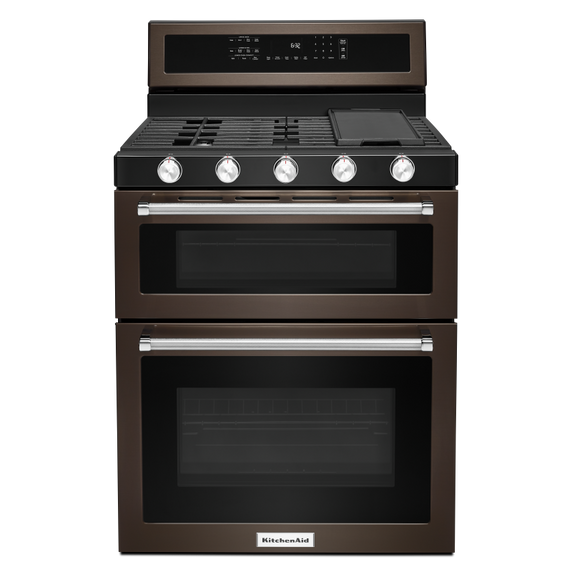 Kitchenaid® 30-Inch 5 Burner Gas Double Oven Convection Range KFGD500EBS