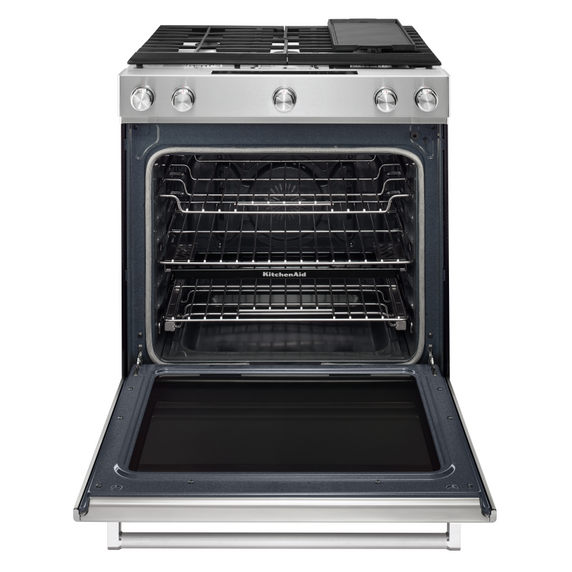 Kitchenaid® 30-Inch 5-Burner Dual Fuel Convection Slide-In Range with Baking Drawer YKSDB900ESS