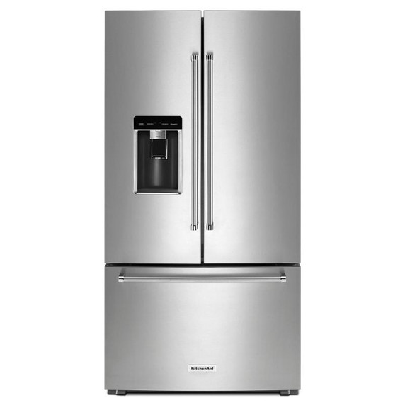 Kitchenaid® 23.8 cu. ft. 36" Counter-Depth French Door Platinum Interior Refrigerator with PrintShield™ Finish KRFC704FPS