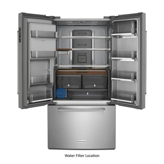 Kitchenaid® 23.8 cu. ft. 36" Counter-Depth French Door Platinum Interior Refrigerator with PrintShield™ Finish KRFC704FPS