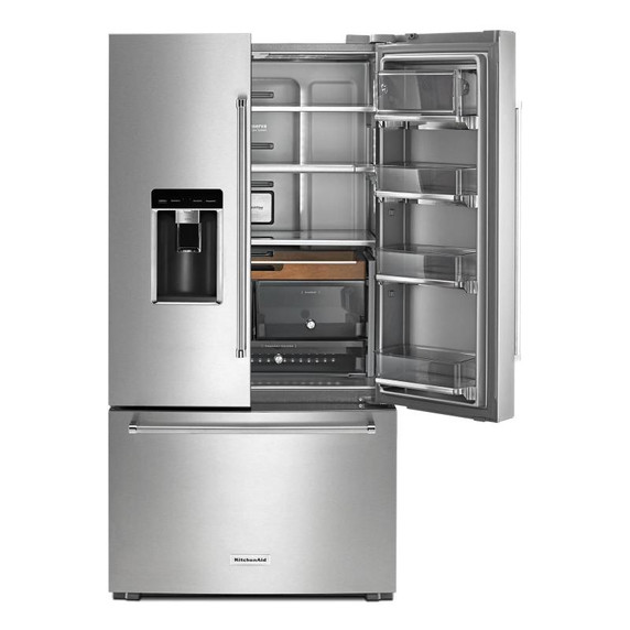 Kitchenaid® 23.8 cu. ft. 36" Counter-Depth French Door Platinum Interior Refrigerator with PrintShield™ Finish KRFC704FPS