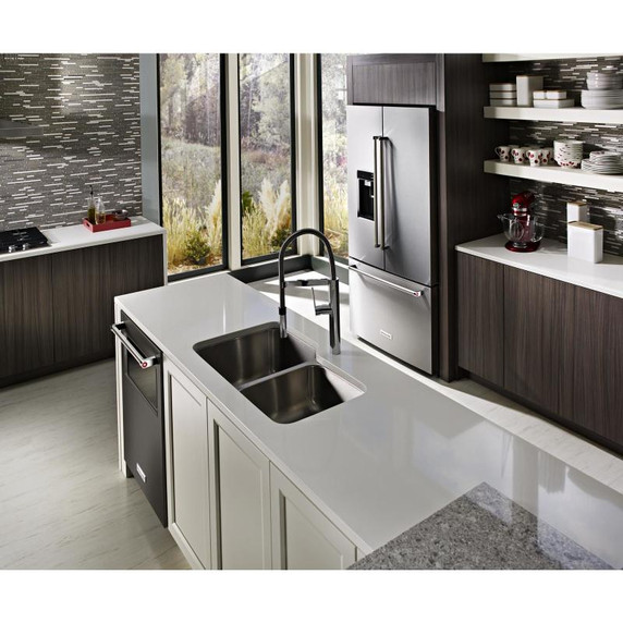 Kitchenaid® 23.8 cu. ft. 36" Counter-Depth French Door Platinum Interior Refrigerator with PrintShield™ Finish KRFC704FPS