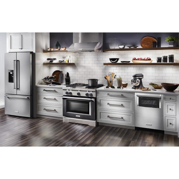 Kitchenaid® 23.8 cu. ft. 36" Counter-Depth French Door Platinum Interior Refrigerator with PrintShield™ Finish KRFC704FPS