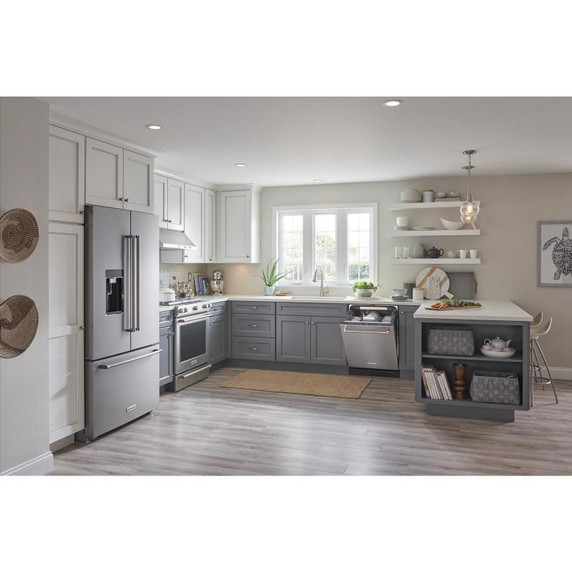 Kitchenaid® 23.8 cu. ft. 36" Counter-Depth French Door Platinum Interior Refrigerator with PrintShield™ Finish KRFC704FPS