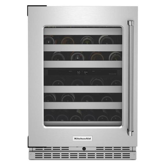 Kitchenaid® 24" Undercounter Wine Cellar with Glass Door and Metal-Front Racks KUWL314KSS