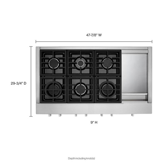 KitchenAid® 48'' 6-Burner Commercial-Style Gas Rangetop with Griddle KCGC558JSS KitchenAid® 48'' 6-Burner Commercial-Style Gas Rangetop with Griddle KCGC558JSS