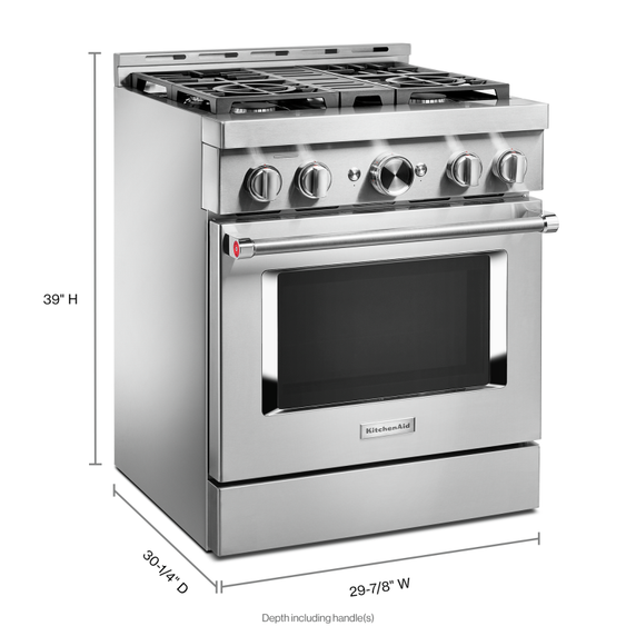 KitchenAid® 30'' Smart Commercial-Style Gas Range with 4 Burners KFGC500JSS