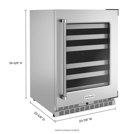 Kitchenaid® 24" Undercounter Wine Cellar with Glass Door and Metal-Front Racks KUWR314KSS