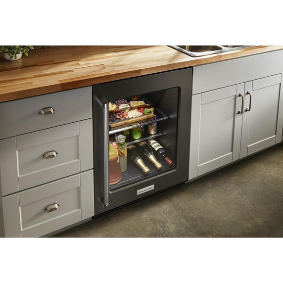 Kitchenaid® 24" Undercounter Refrigerator with Glass Door and Shelves with Metallic Accents and PrintShield™ Finish KURR314KBS