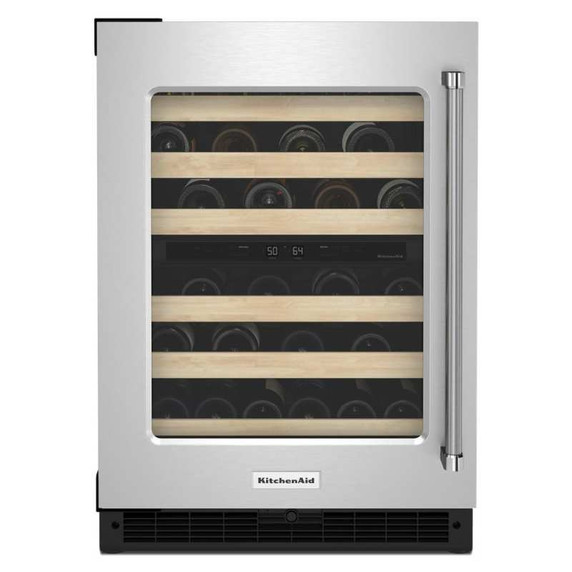 Kitchenaid® 24" Undercounter Wine Cellar with Glass Door and Wood-Front Racks KUWL214KSB
