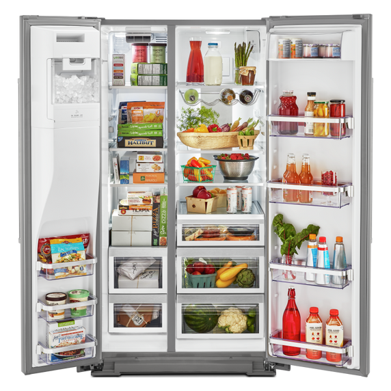 Kitchenaid® 24.8 cu ft. Side-by-Side Refrigerator with Exterior Ice and Water and PrintShield™ finish KRSF705HPS