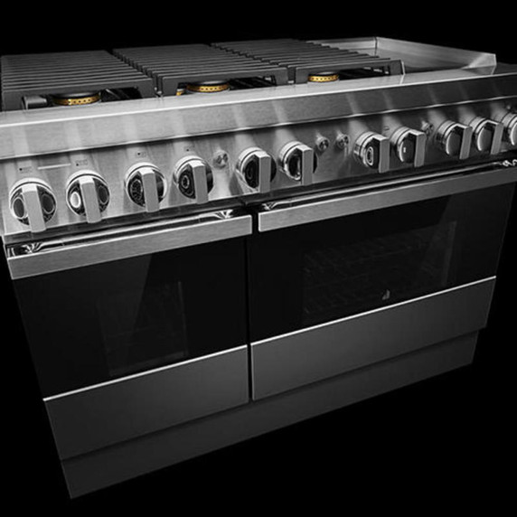 Jennair® NOIR™ 48" Dual-Fuel Professional Range with Chrome-Infused Griddle JDRP548HM