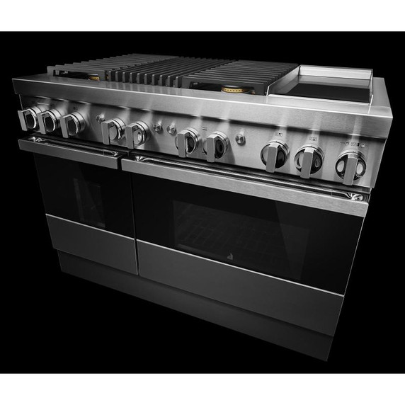 Jennair® NOIR™ 48" Dual-Fuel Professional Range with Chrome-Infused Griddle and Gas Grill JDRP748HM