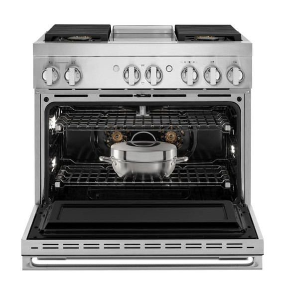 Jennair® 36" NOIR™ Dual-Fuel Professional-Style Range with Chrome-Infused Griddle JDRP536HM