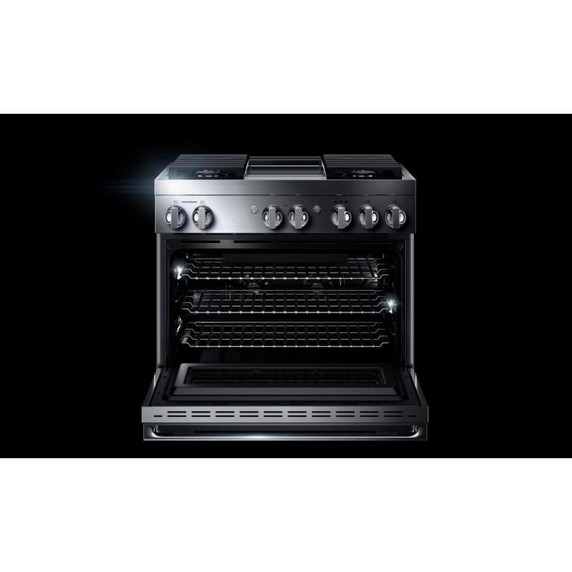 Jennair® 36" NOIR™ Dual-Fuel Professional-Style Range with Chrome-Infused Griddle JDRP536HM