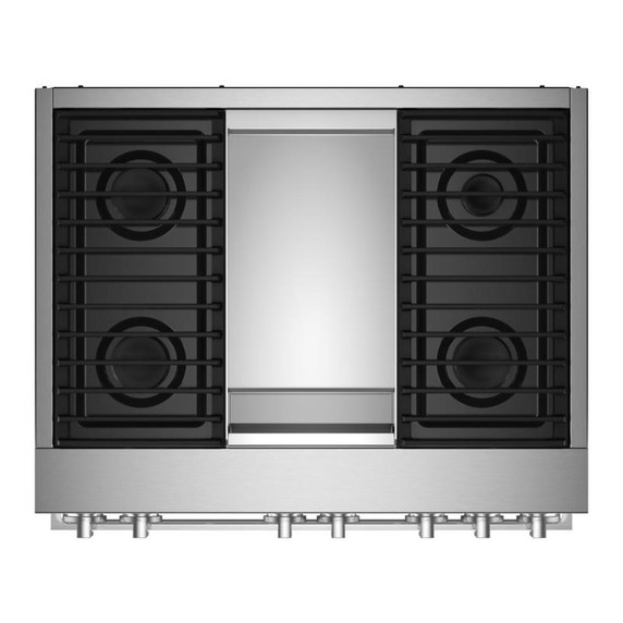 Jennair® 36" NOIR™ Dual-Fuel Professional-Style Range with Chrome-Infused Griddle and Steam Assist JDSP536HM