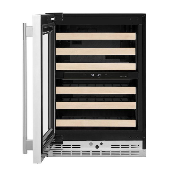 Kitchenaid® 24" Undercounter Wine Cellar with Full-Extension Wood-Front Racks KUWL524SPS